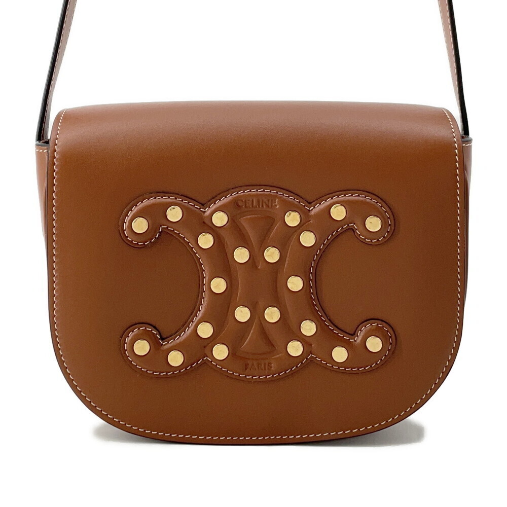 Celine Cuir Triomphe Folco Shoulder Bag Brown Calfskin Leather